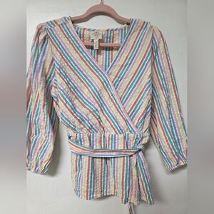 Women Blouse Striped Pastel Wrap Dress